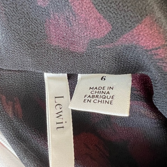 Lewit Double Print Floral 6 Silk Dress V Neck Asymmetrical Pink Black - Picture 9 of 10